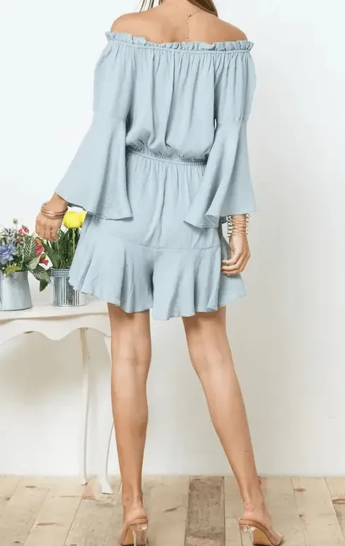 Women's Sage Off Shoulder Ruffled Romper
